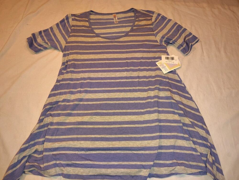 LuLaRoe Perfect T Short Sleeve Shirt Top Xtra Small NWT XS Blue Gray Stripe NEW